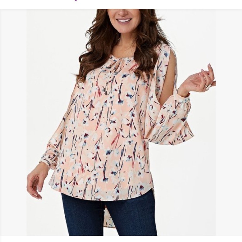 HAUTE Hippie Tribe Peach Floral Cold Shoulder Blouse Small - Picture 9 of 9